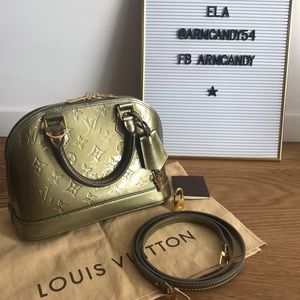 AUTH Louis vuitton bronze vert vernis alma bb